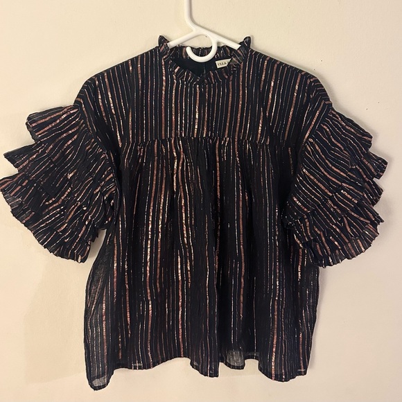 ULLA JOHNSON Deniz Blouse Top - Midnight SZ 2 - Picture 3 of 6